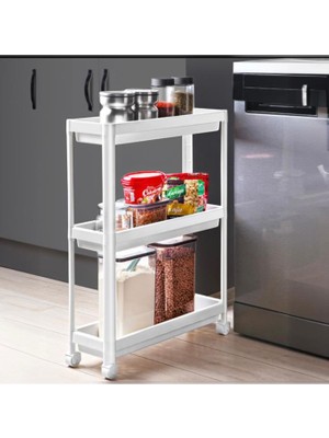 Abnturk Tekerlekli Raf Ünitesi Beyaz Renk 3 Katlı Banyo Rafı Mutfak Rafı Çok Amaçlı Organizer