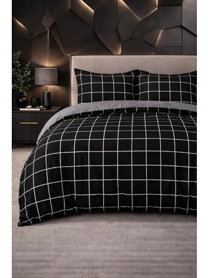 More Home Tek  Kişilik Yorgan Kılıfı + Yastık Kılıfı   (Çarşafsız) Siyah-Beyaz