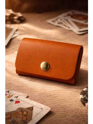 Zyla Poling %100 Hakiki Deri El Yapımı Saraç Dikimli Iskambil Kağıdı Kılıfı 11,5X8X4,5 cm