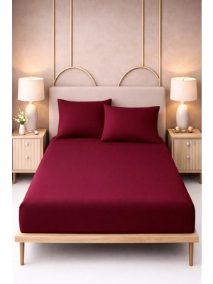 More Home Çift Kişilik Lastikli Çarşaf Seti + 2 Yastık Kılıfı Bordo