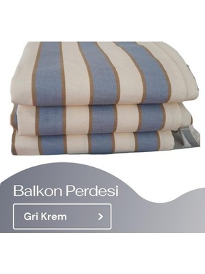 Morpi Kalın Kumaş Balkon Perdesi (En x Boy) Kornişli- Bağcıklı Balkon Brandası Güneşlik Gri/krem