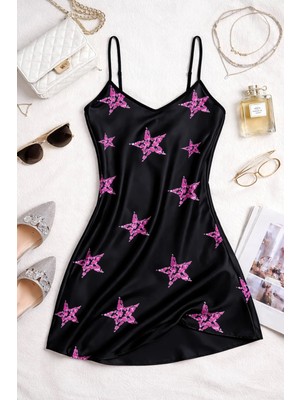 Pazarcan Yıldız Desenli Askılı Saten