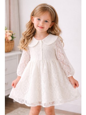 Bilge Trend Kız Çocuk Bebe Yaka Dantelli Abiye Elbise