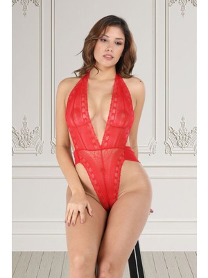 Pazarcan Kırmızı Dantelli Fantezi Bodysuit