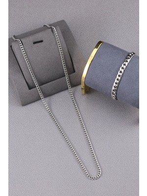 Bluem Paslanmaz Çelik Erkek Kolye ve Bileklik Zincir Seti - Ithal Kararmaz Çelik