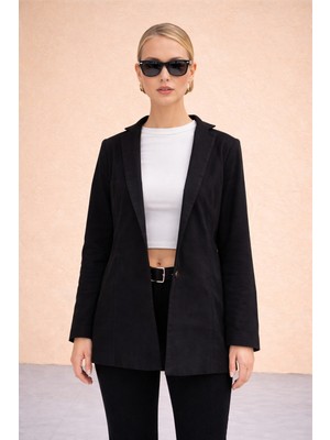 Barbora Tasarım Yaka Siyah Kaşe Kaban