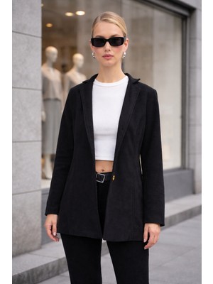 Barbora Tasarım Yaka Siyah Kaşe Kaban