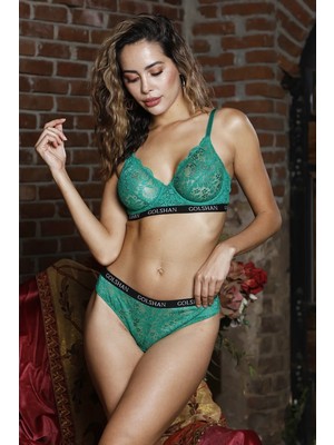 Golshan Gaudi Brazilian Slip, Kadın Dantel Brezilyan Yeşil Külot