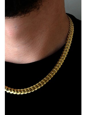 Bluem Paslanmaz Kısa Erkek Kalın Sarı Ejder Pulu Zincir - Ithal Kararmaz Zincir Kolye