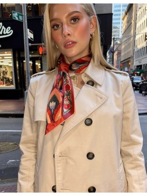 Kadın Zamansız Çiçek Lale Geometrik Desenli Fular,kombin Tamamlayıcı – Hediye Olarak Ideal