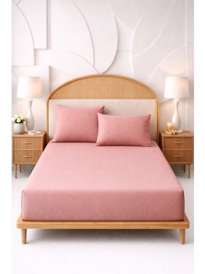 More Home Çift Kişilik Lastikli Çarşaf  + Yastık  Kılıfı  Gül Kurusu