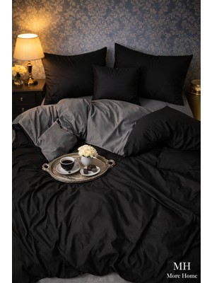 More Home Lastikli Çarşaflı Çift Kişilik Nevresim Takımı Siyah-Antrasit