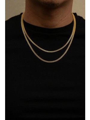 Bluem Paslanmaz Çelik Erkek Sarı Ince Arpa Kolye Seti - Ithal Kararmaz Çelik