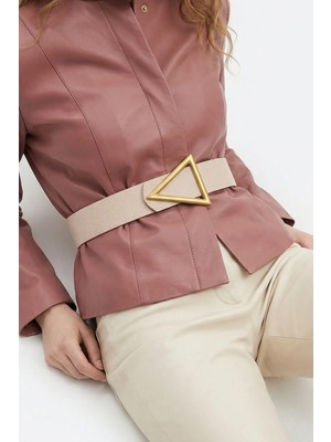 Milleniva Üçgen Gold Tokalı Ekru Kadın Bel Kemeri