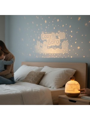 Hediyesahibi Capybara Temalı  Dönen ve Renkli Star Master Projeksiyon Gece Lambası
