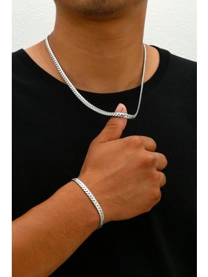 Bluem Paslanmaz Çelik Ejder Pulu Erkek Zincir Bileklik ve Kolye Seti - Ithal Kararmaz Zincir Kolye