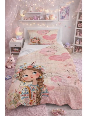 Bebişim Halı Çiçekli Kız Tek Kişilik Pike Takımı Çocuk Odası Pike Yatak Örtüsü