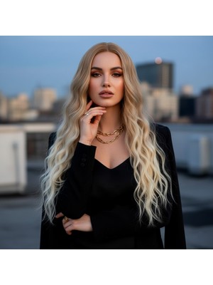 Pazarcan Fiber Sen Uzun Su Dalgası Peruk / Balköpüğü / Platin Kısa Ombreli