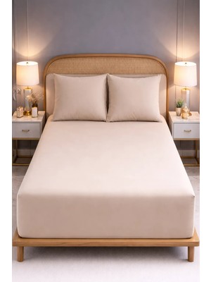 More Home More  Home Çift Kişilik Lastikli Çarşaf Seti + 2 Yastık Kılıfı 180 x 200 Bej