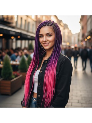 Pazarcan Afrika Örgüsü Rasta Için Sen Ombreli / Mor / Neon Pembe