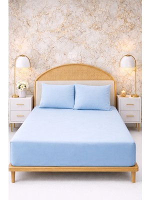 More Home More  Home Çift Kişilik Lastikli Çarşaf Seti + 2 Yastık Kılıfı 180 x 200 Mavi