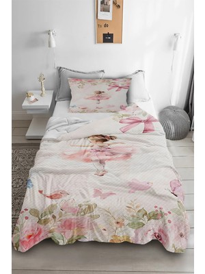 Bebişim Halı Balerin Çiçek Desenli Tek Kişilik Pike Takımı Çocuk Odası Pike Yatak Örtüsü