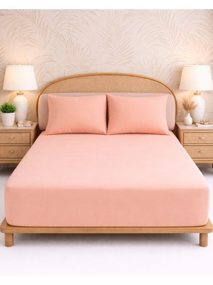 More Home Çift  Kişilik Lastikli Çarşaf  Seti + Yastık Kılıfı Somon