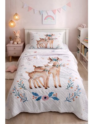 Bebişim Halı Sevimli Geyik Tek Kişilik Pike Takımı Çocuk Odası Pike Yatak Örtüsü