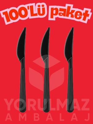 Yorulmaz Ambalaj 🖤🔪 Siyah Plastik Bıçak 100’LÜ Paket – Lüks Dayanıklı Kullan At Catering Tipi