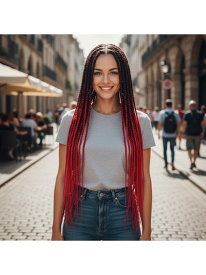 Pazarcan Afrika Örgüsü Rasta Için Sen Ombreli / Siyah / Kırmızı