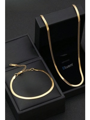 Bluem Paslanmaz Çelik Italyan Yılan Bileklik ve Kolye Seti - Ithal Kararmaz Zincir Kolye ve Bileklik