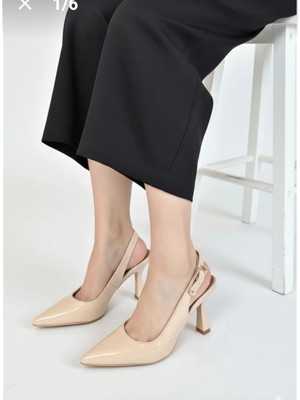 Roof Atelier Kadın Bej Rugan Arkası Açık Sivri Burun Ince Topuklu Ayakkabı - Hies