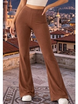 Biçomi Yüksek Bel Toparlayıcı & Esnek Fitilli Kaşkorse Ispanyol Paça Rahat Pantolon