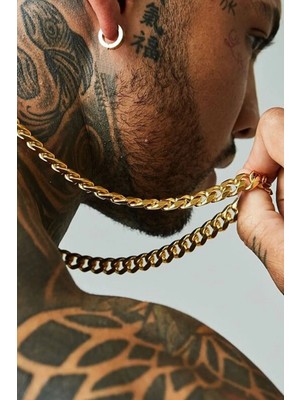 Bluem Erkek Çelik Kararmaz Sarı Arpa Kalın Zincir - Ithal Kararmaz Çelik