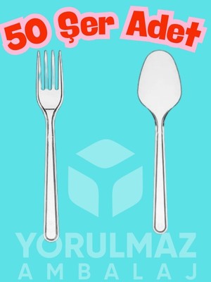 Yorulmaz Ambalaj 🤍🍴🥄 50 Şeffaf Çatal 50 Şeffaf Kaşık Seti – 100 Parça Lüks Plastik Kullan At