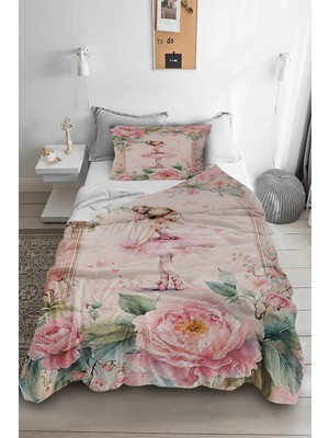 Bebişim Halı Balerin Kız Tek Kişilik Pike Takımı Çocuk Odası Pike Yatak Örtüsü