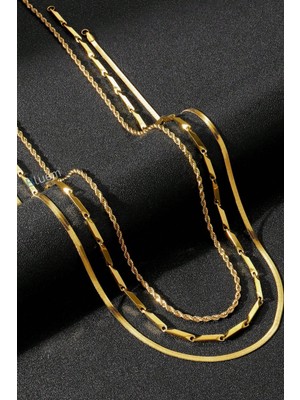 Bluem Paslanmaz Çelik Erkek Zincir 3'lü Italyan, Bar, Burgu Kolye Set- Ithal Kararmaz Zincir Kolye