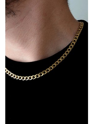Bluem Paslanmaz Kısa Erkek Kalın Sarı Arpa Zincir - Ithal Kararmaz Zincir Kolye