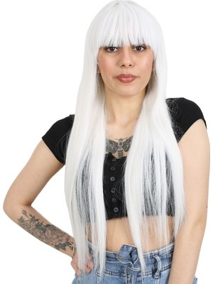 Pazarcan Uzun Kahküllü Fiber Sen Peruk / Beyaz