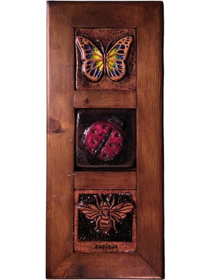 Şans Sembollü Seramik ve Ahşap Elyapımı (Handmade) Pano 36X15X2,5CM