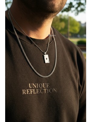 Bluem Paslanmaz Çelik Ikili Iskambil Kart ve Ince Arpa Kolye Seti - Ithal Kararmaz Zincir Kolye