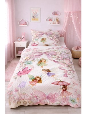 Bebişim Halı Sevimli Periler Tek Kişilik Pike Takımı Çocuk Odası Pike Yatak Örtüsü