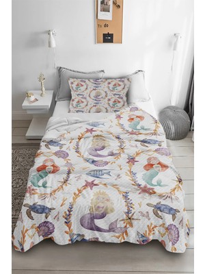 Bebişim Halı Deniz Kızı Desenli Tek Kişilik Pike Takımı Çocuk Odası Pike Yatak Örtüsü