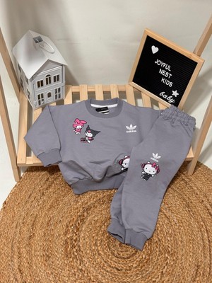 Wikiboom Gri Renkli Yazılı Sırt Detaylı Baskılı Alt Üst Takım