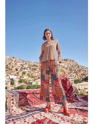 Aria's Closet Arias Closet Etnik Desenli Saten Alt Üst Takım