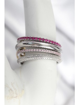 Bucuks Mey Ithalat® Pirinç Gümüş Renk Zirkon Taşlı 4'lü Kadın Yüzük