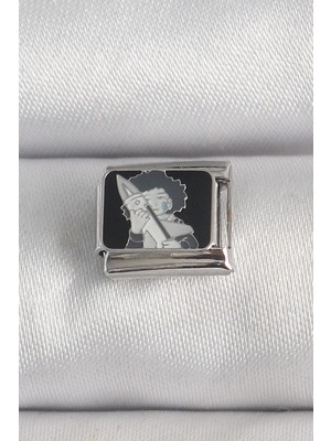 Bucuks Mey Ithalat® 316L Çelik Gümüş Renk Siyah Işlemeli Portre Model Nomination Charm