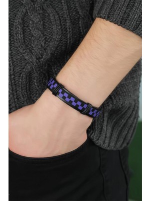 Bucuks Mey Ithalat® Mor Renk Damalı Deri Erkek Bileklik