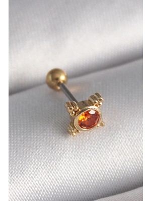 Bucuks Mey Ithalat® 316L Çelik Gold Renk Turuncu Zirkon Taşlı Tragus Piercing