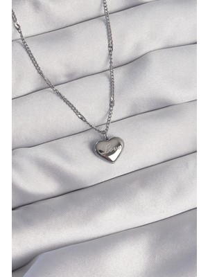Bucuks Mey Ithalat® 316L Çelik Gümüş Renk Kalp Model Love Kolye